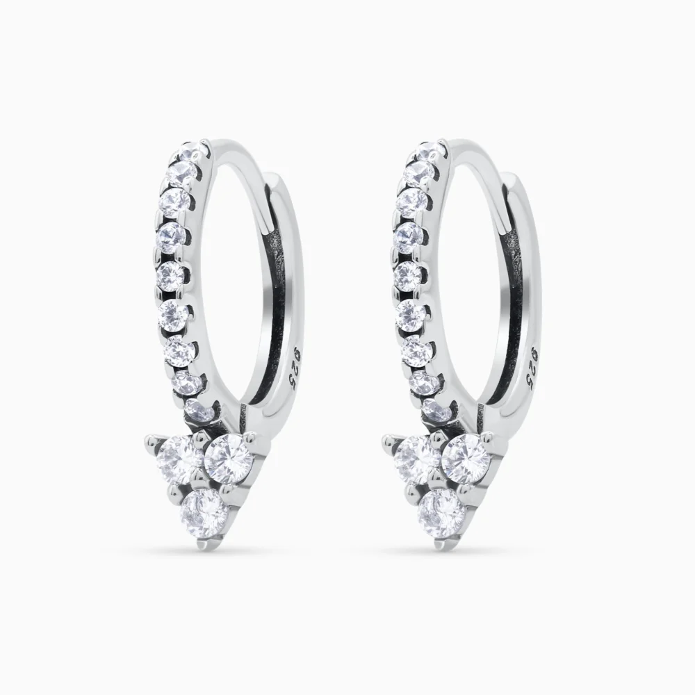 Cercei din argint cu pietre cubic zirconia, design forma rotunda, So Charming, vedere frontala