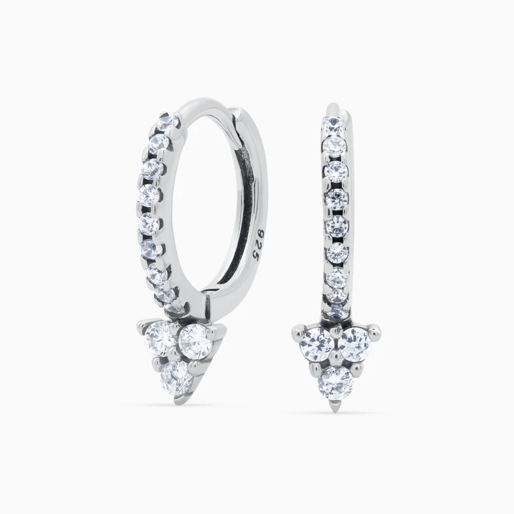 Cercei din argint cu pietre cubic zirconia, design forma rotunda, So Charming, vedere laterala