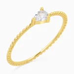 inel auriu din argint water drop piatra cubic zirconia vedere frontala
