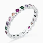 inel din argint colorful dots pietre cubic zirconia vedere frontala