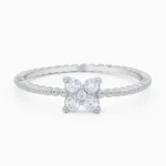 Inel din argint four leaf, cu pietre cubic zirconia, design elegant, fotografiat din fata