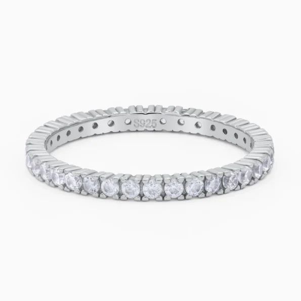Inel din argint tennis, cu pietre cubic zirconia, design elegant, fotografiat din fata