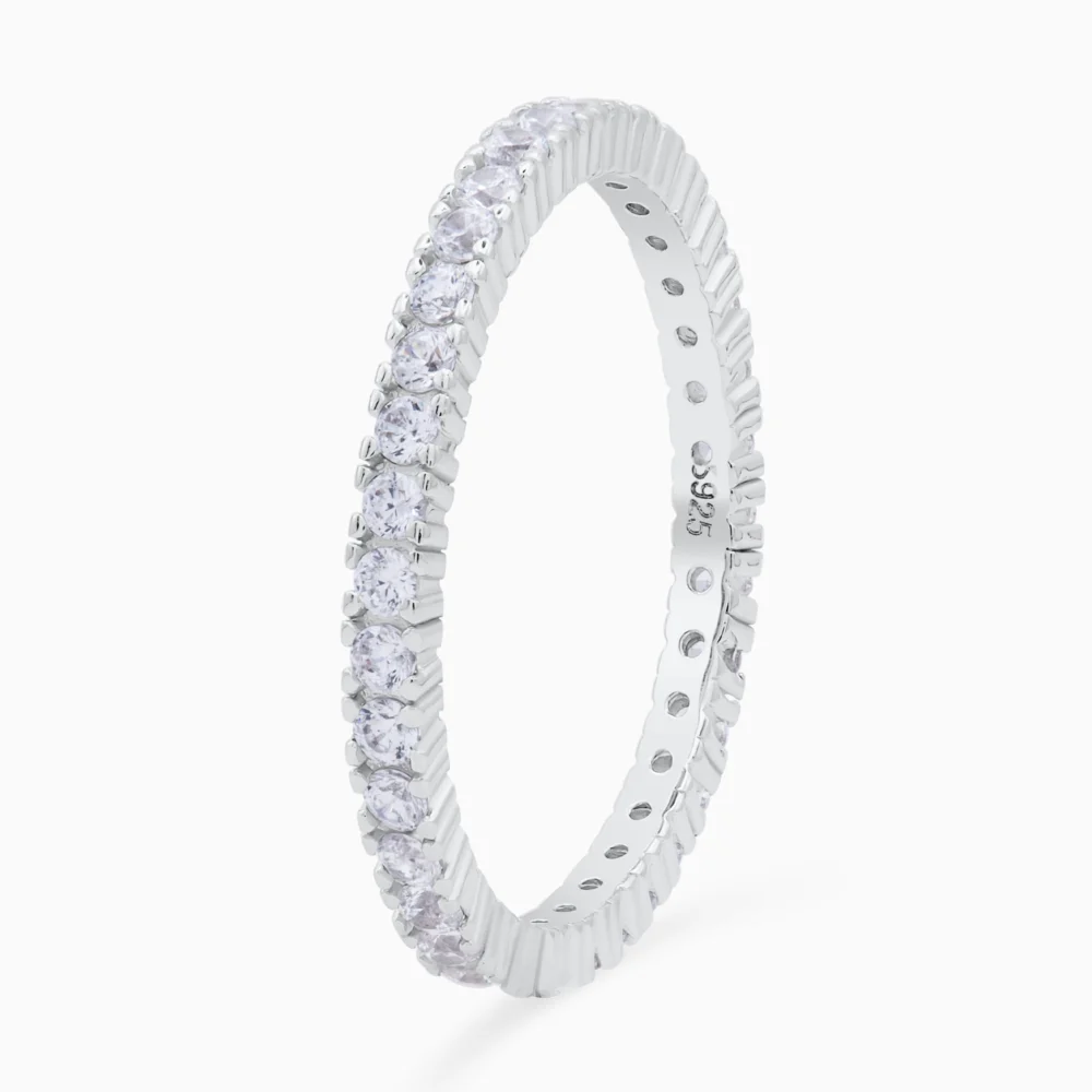 Inel din argint tennis, cu pietre cubic zirconia, design elegant, fotografiat din lateral