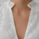 Lant din argint pandantiv inima pietre cubic zirconia Whispers of the Heart vedere frontala