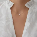 Colier din argint piatra cubic zirconia solitaire vedere frontala