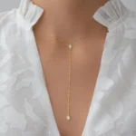 Colier auriu din argint Y form cu pietre cubic zirconia vedere detaliata