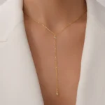 Colier auriu din argint Y form cu pietre cubic zirconia vedere detaliata