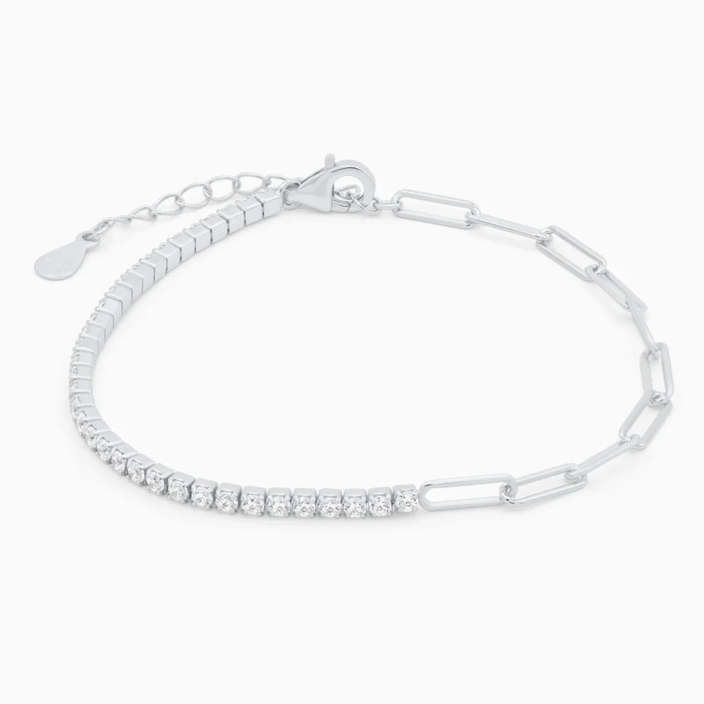 Brățară din argint tip tennis și paperclip, cu pietre cubic zirconia – Balance