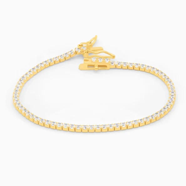 Bratara tennis argint placat aur pietre zirconia 2 mm signature
