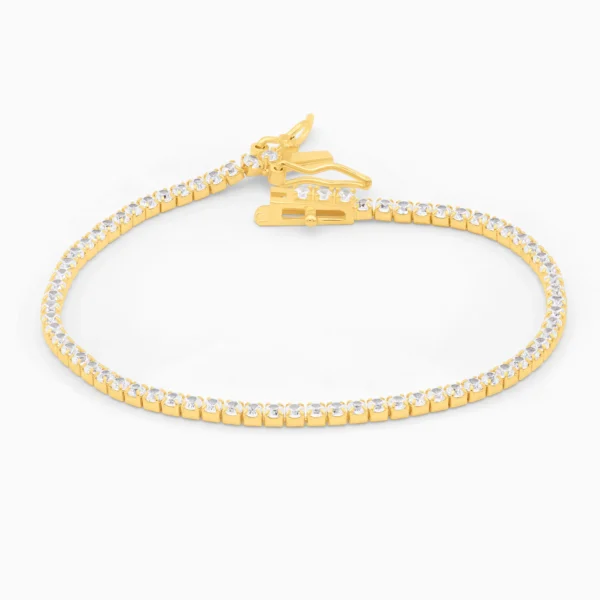 Bratara tennis argint placat aur pietre zirconia 2 mm signature