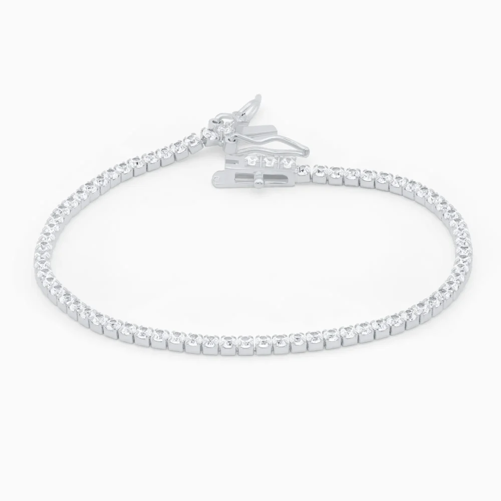 Bratara tennis argint placat rodiu pietre zirconia 2 mm signature