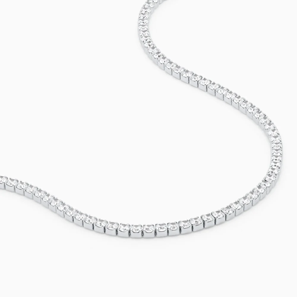 Bratara tennis argint placat rodiu pietre zirconia 2 mm signature detaliu pietre