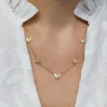 Ccolier argint placat aur fluturi Butterfly Touch vedere frontala
