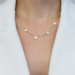 Ccolier argint placat aur fluturi Butterfly Touch vedere frontala