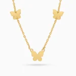 Ccolier argint placat aur fluturi Butterfly Touch vedere frontala