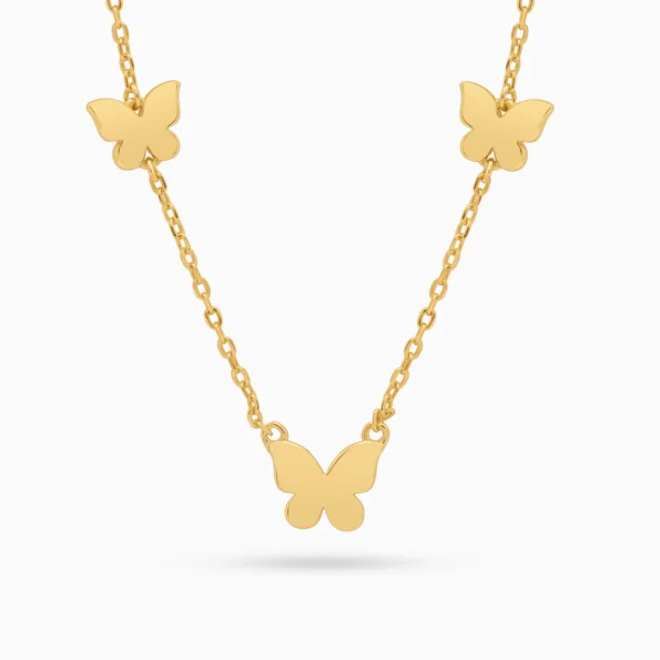Ccolier argint placat aur fluturi Butterfly Touch vedere frontala