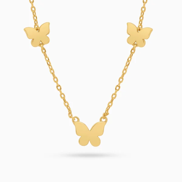 Ccolier argint placat aur fluturi Butterfly Touch vedere frontala