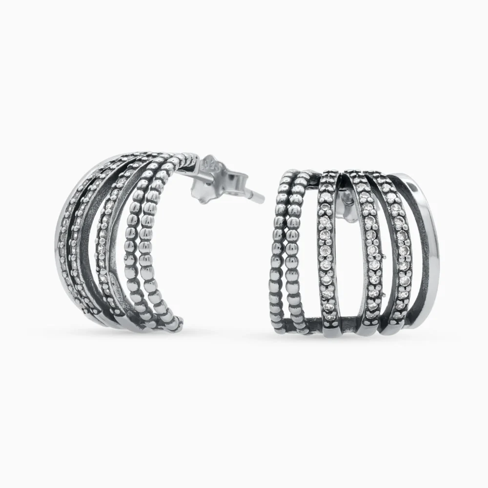 Cercei argint design geometric pietre zirconia Geometric Flow vedere laterala