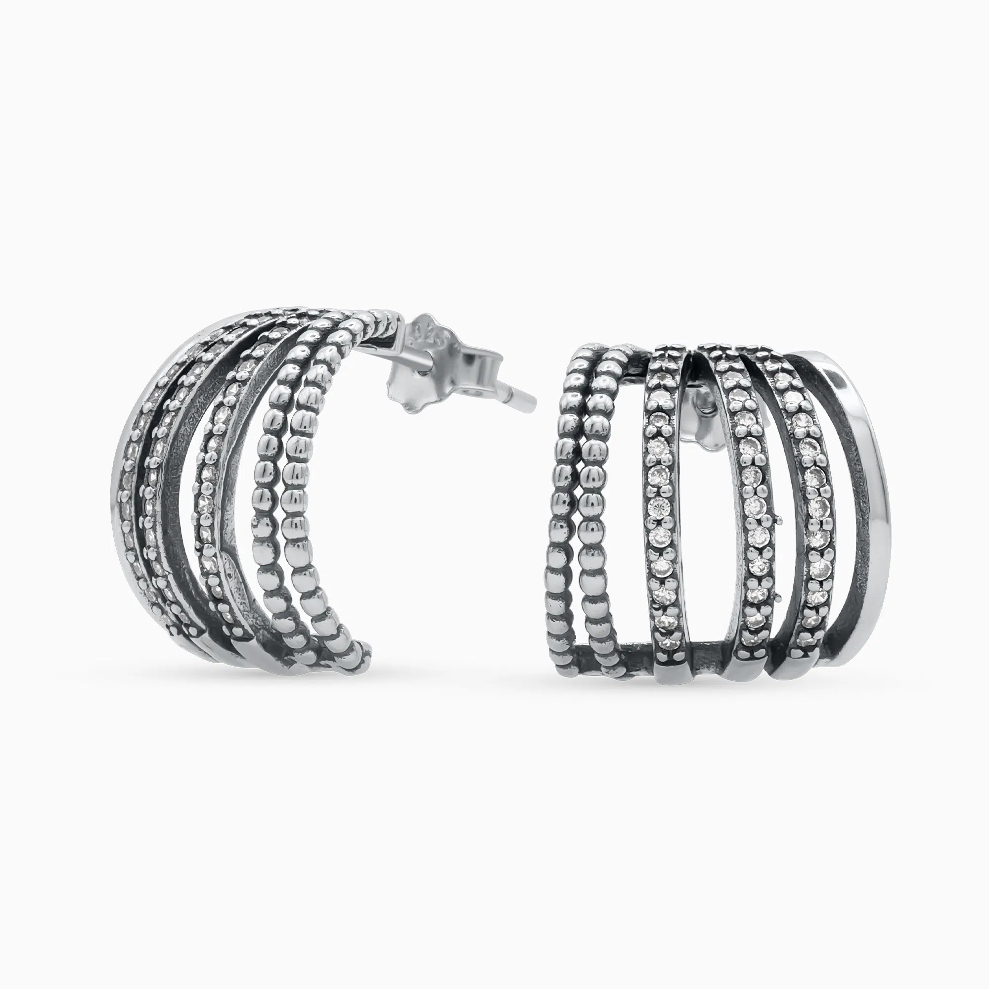 Cercei argint design geometric pietre zirconia Geometric Flow vedere laterala Cercei argint design geometric pietre zirconia Geometric Flow vedere laterala