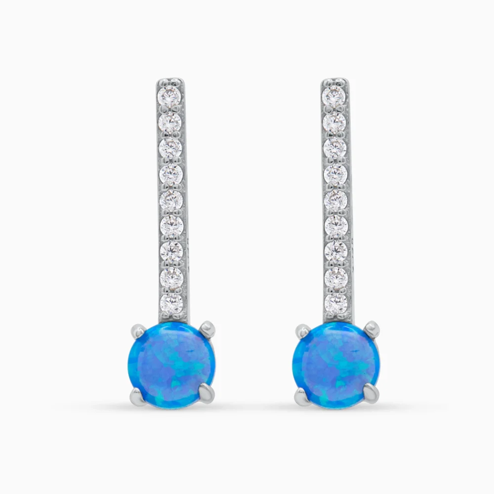 Cercei din argint cu opal albastru și cubic zirconia – Blue Line