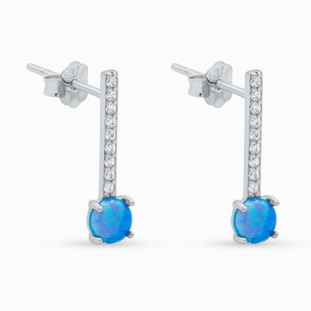 Cercei argint opal albastru blue line cadru lateral