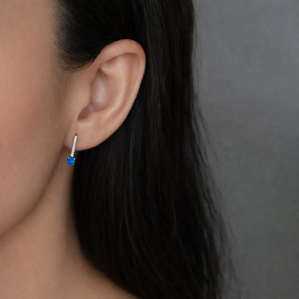 Cercei din argint cu opal albastru și cubic zirconia – Blue Line