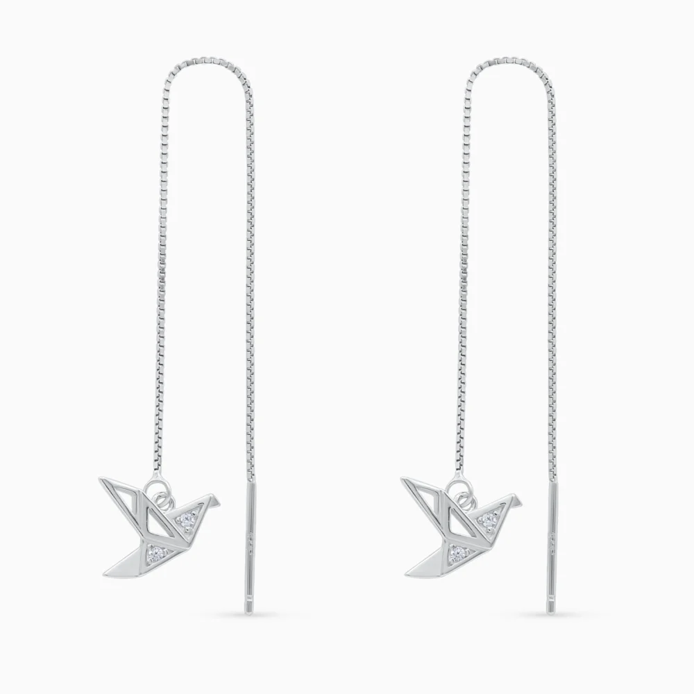 Cercei din argint cu pasăre geometrică – Origami Bird