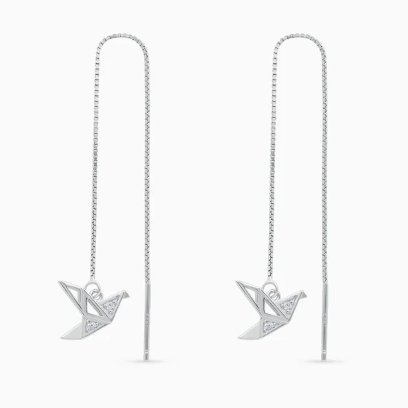 Cercei argint pasare geometrica origami bird