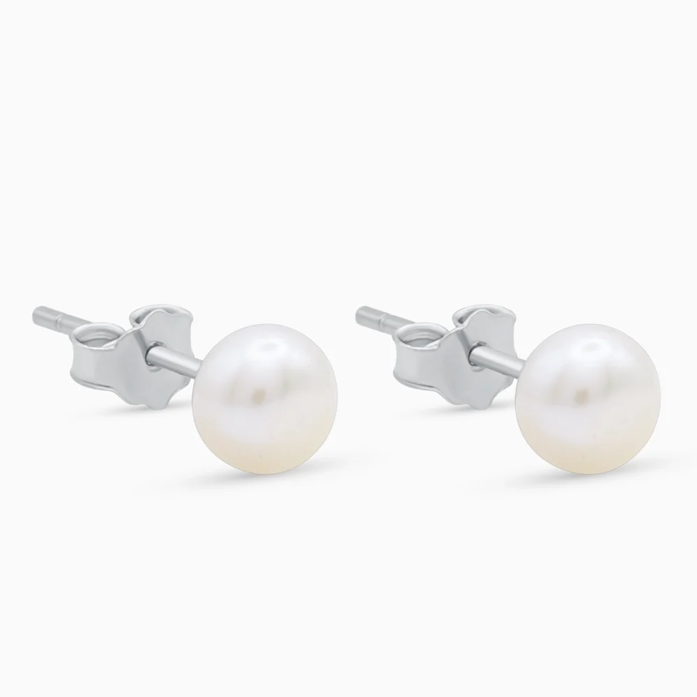 Cercei argint perla alba pearl glow vedere laterala