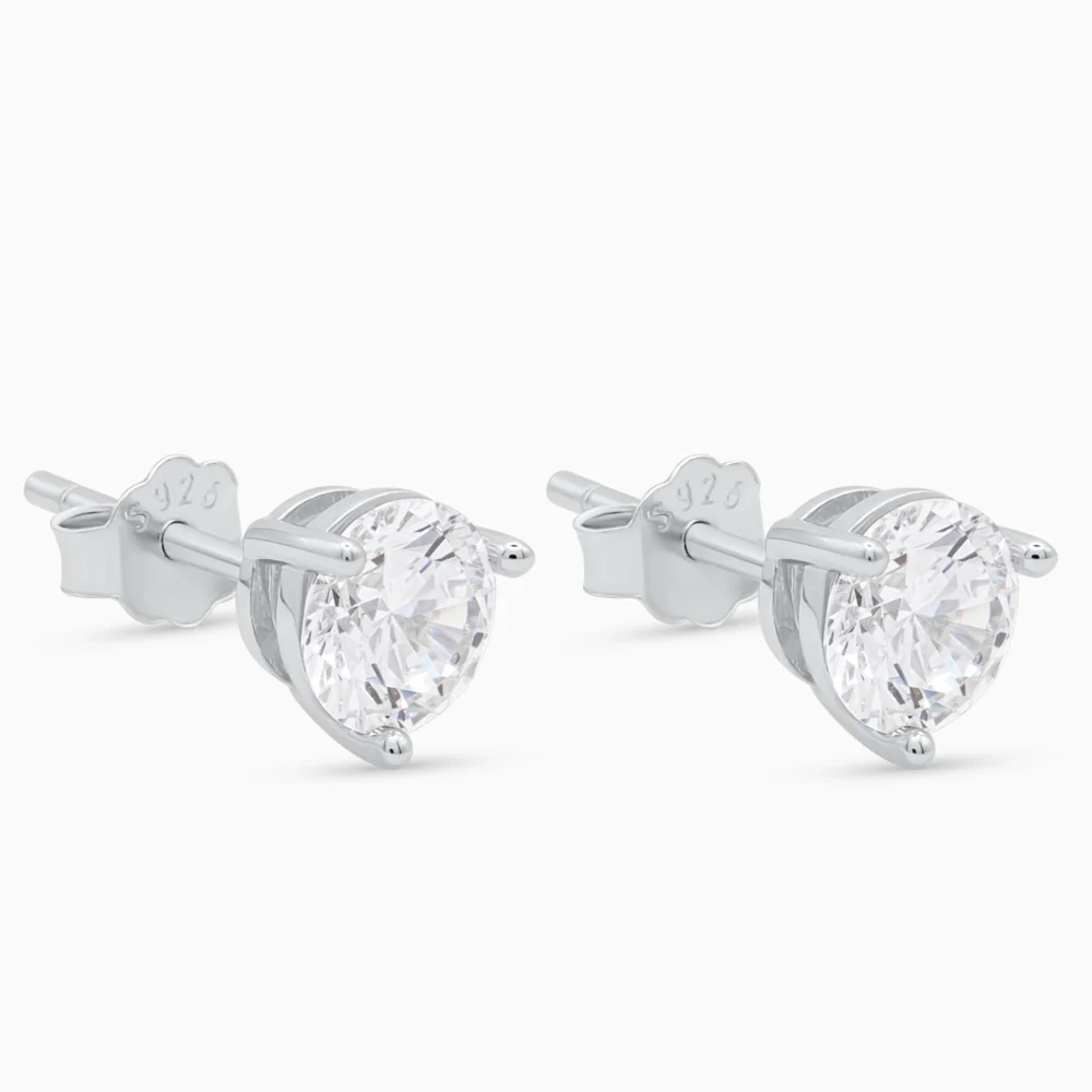 Cercei argint piatra cubic zirconia Solitaire Timeless vedere laterala