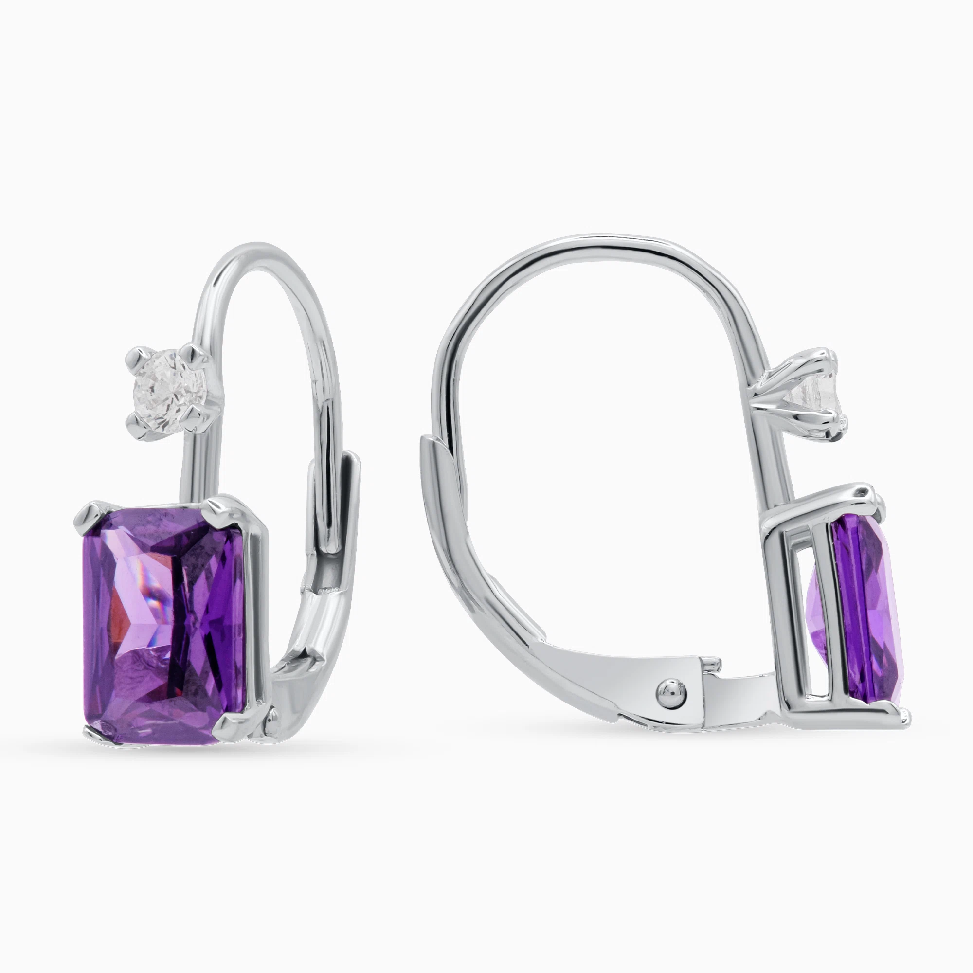 Cercei argint piatra cubic zirconia mov lavander spark vedere laterala Cercei argint piatra cubic zirconia mov lavander spark vedere laterala