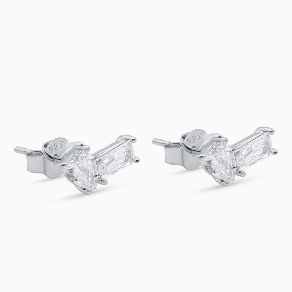 Cercei argint piatra lacrima Refined Geometry vedere laterala