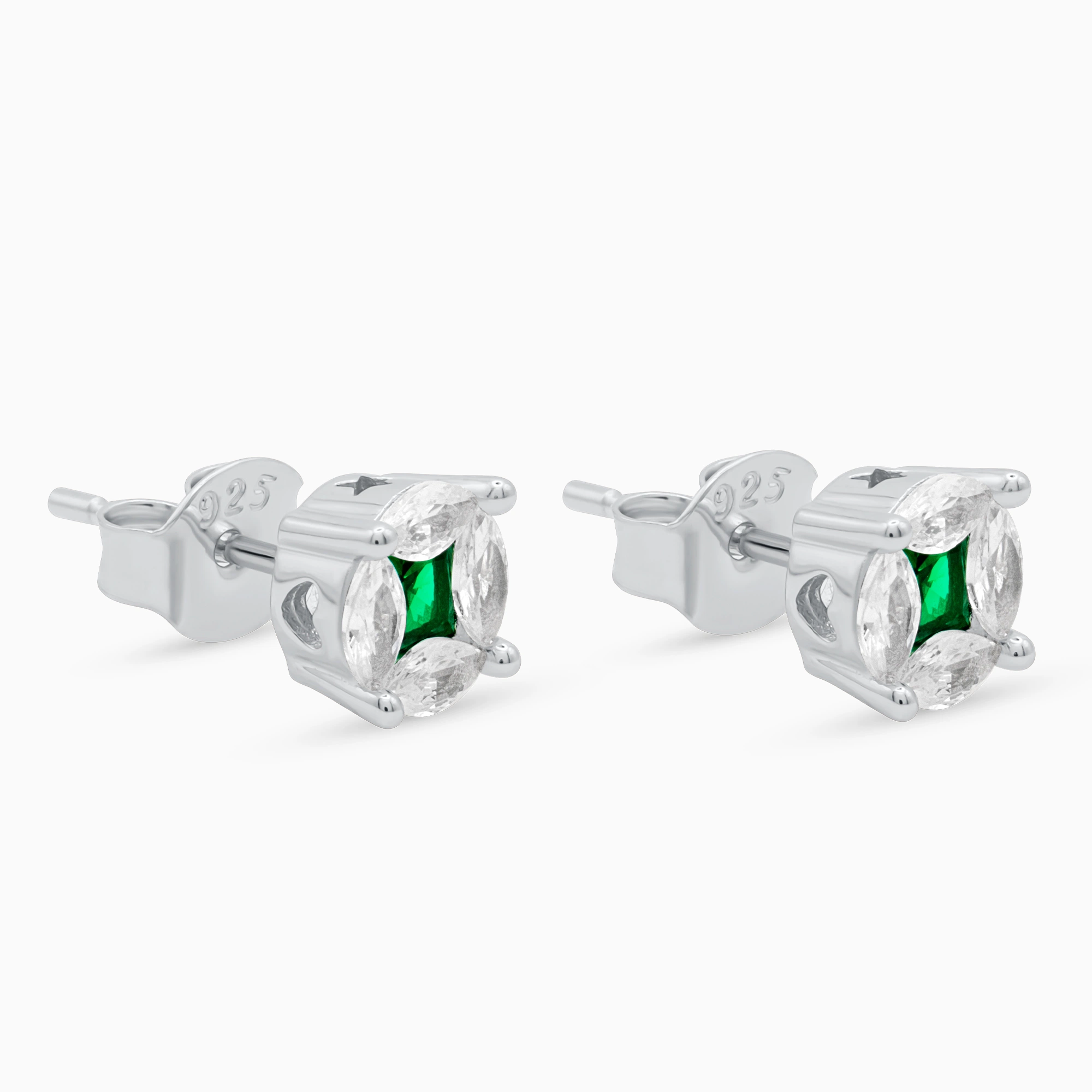 Cercei argint piatra zirconia verde deep green vedere laterala Cercei argint piatra zirconia verde deep green vedere laterala