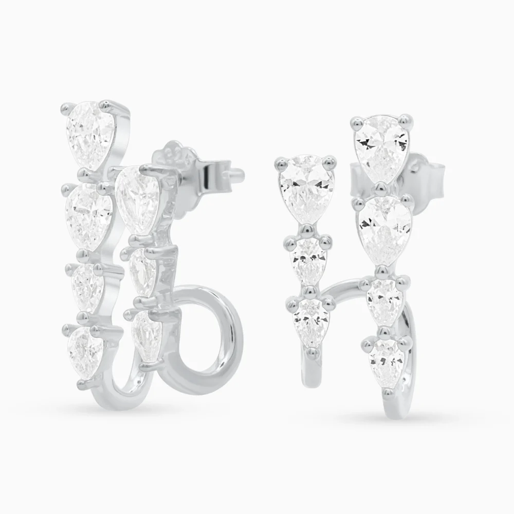 Cercei argint pietre cubic zirconia Double Eternity vedere laterala