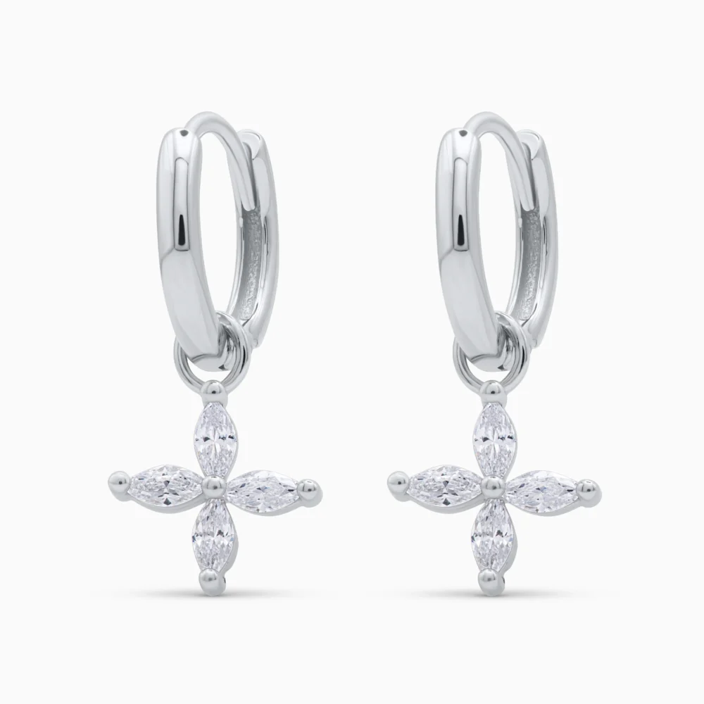 Cercei argint pietre cubic zirconia Sparkly Flower vedere laterala