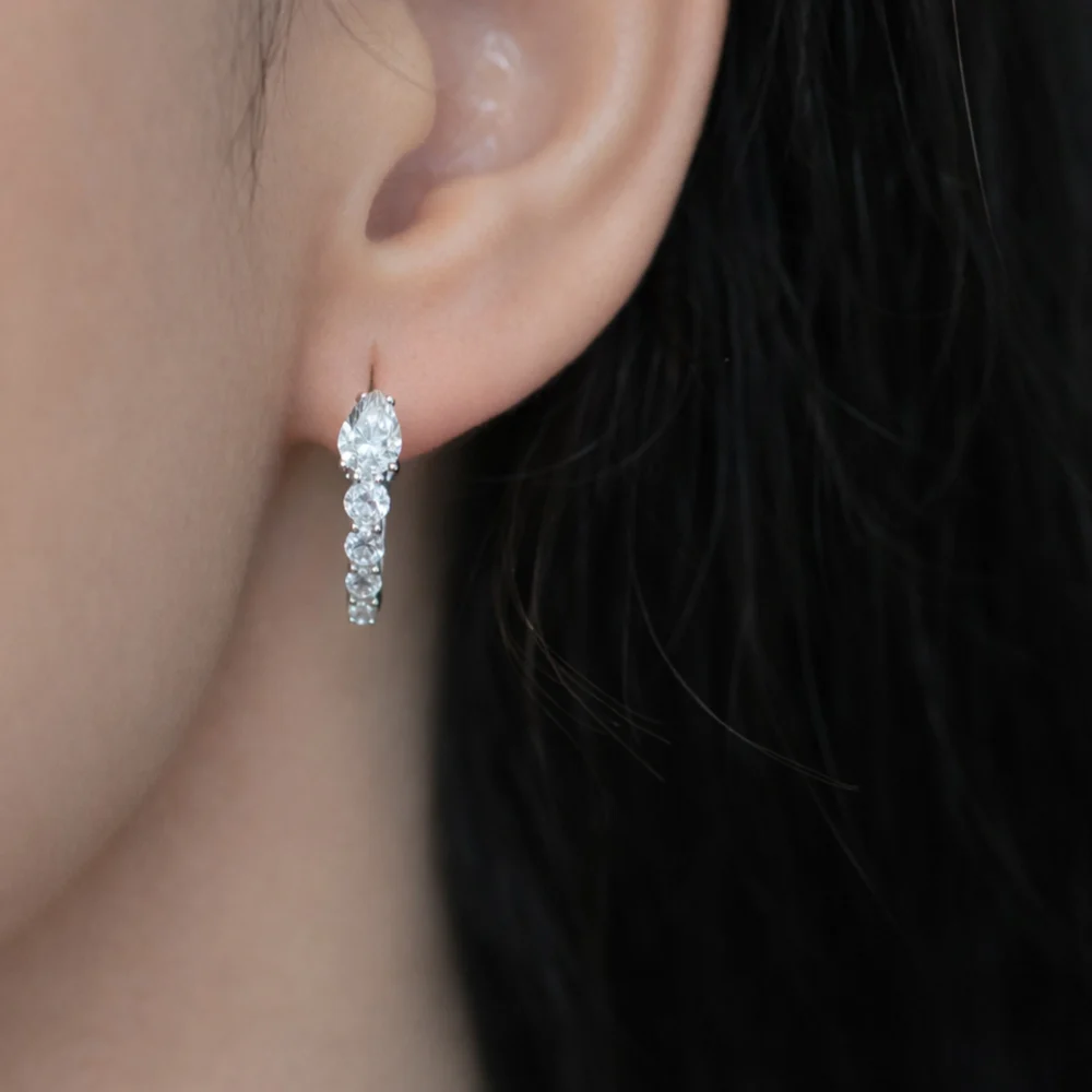 Cercei argint pietre cubic zirconia iris cadru apropiat ureche