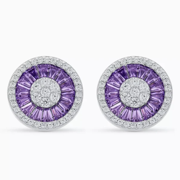 Cercei argint pietre zirconia mov forma rotunda purple spark