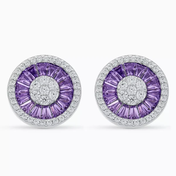 Cercei argint pietre zirconia mov forma rotunda purple spark