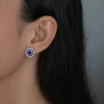 Cercei argint pietre zirconia mov forma rotunda purple spark