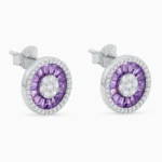 Cercei argint pietre zirconia mov forma rotunda purple spark