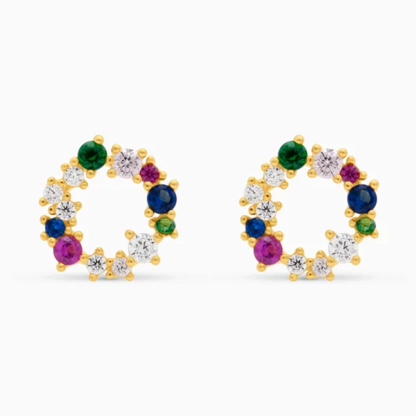 Cercei argint placat aur pietre multicolore Harmony Colors