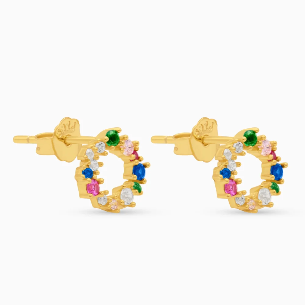 Cercei argint placat aur pietre multicolore Harmony Colors vedere laterala