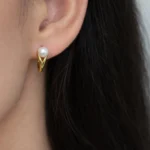 Cercei argint placati aur perla apa dulce golden drop