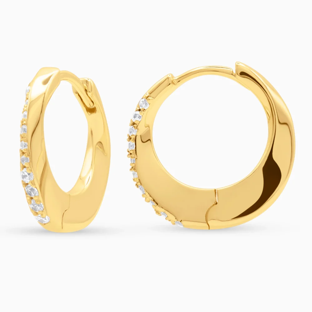 Cercei argint placati aur pietre zirconia golden spark vedere laterala