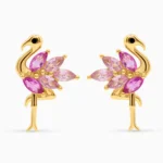 Cercei flamingo argint placati aur pietre roz
