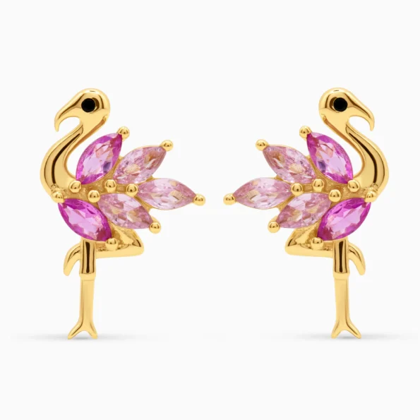 Cercei flamingo argint placati aur pietre roz