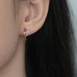 Cercei flamingo argint placati aur pietre roz