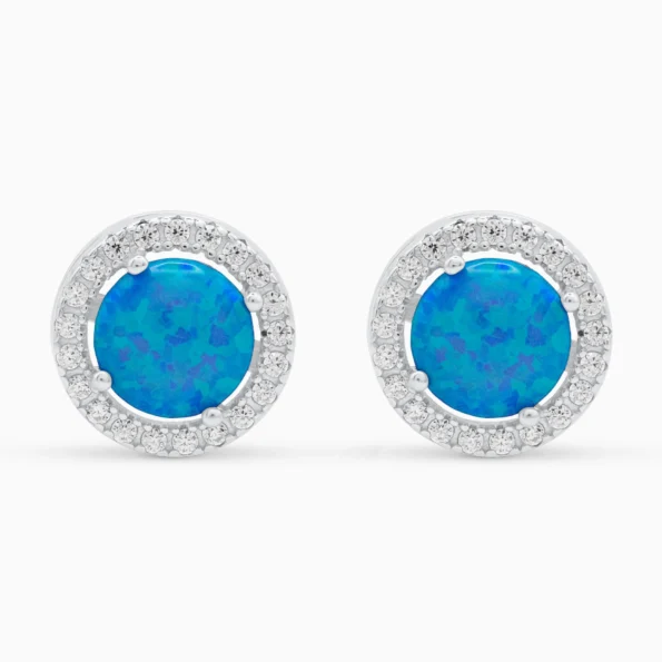 Cercei rotunzi argint opal albastru blue opal glow