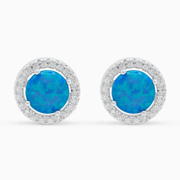 Cercei rotunzi argint opal albastru blue opal glow