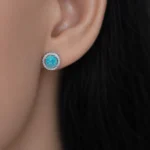 Cercei rotunzi argint opal albastru blue opal glow
